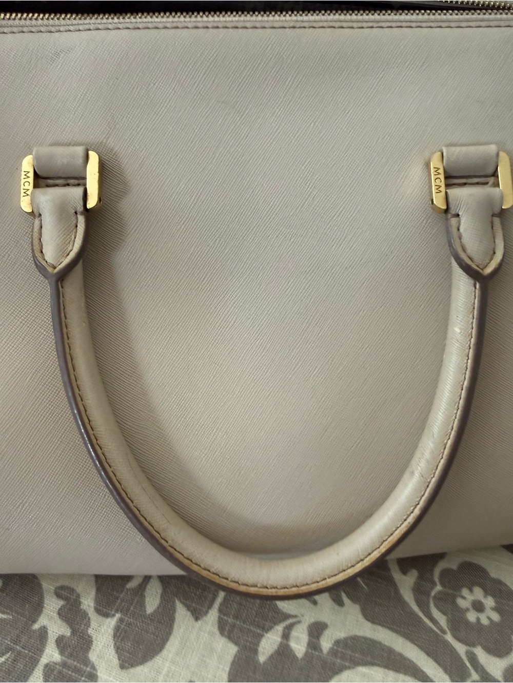 MCM Beige/Taupe Leather Dome Satchel with Gold Hardware - Picture 14 of 16
